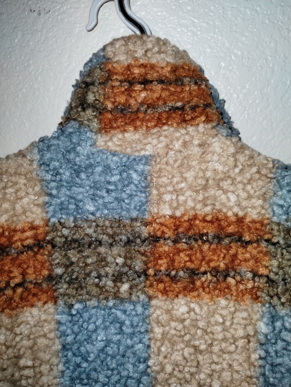 Cozy Plaid Sherpa Long Coat Plaid Blue, Tan & Brown Pockets sz XL - Picture 10 of 17